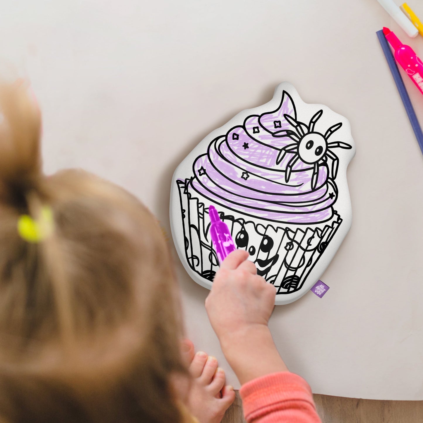10" Halloween Spider Cupcake Coloring Pillow