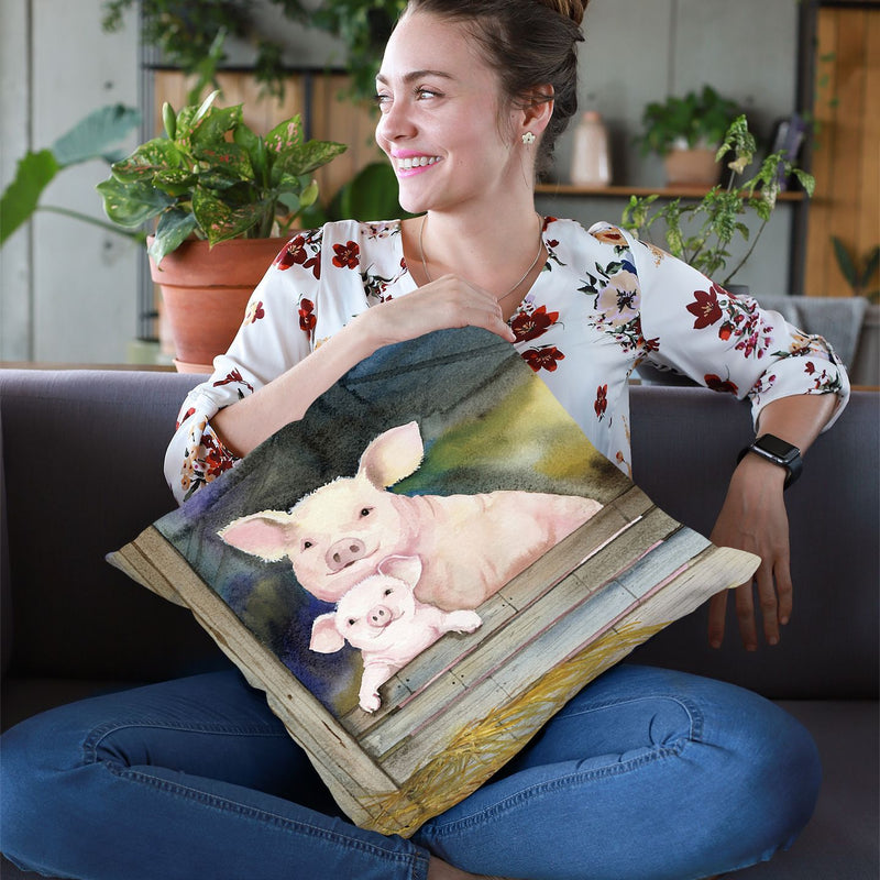 Farm Family Pigs Throw Pillow By Kathleen Parr Mckenna