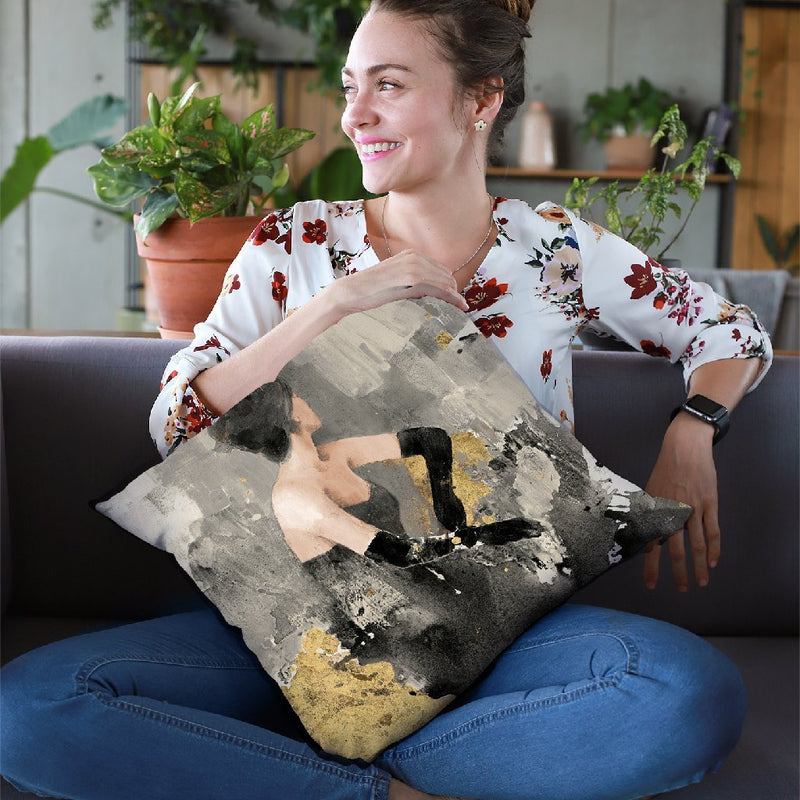 Beautiful Gaze I Neutral Gold Throw Pillow By Albena Hristova