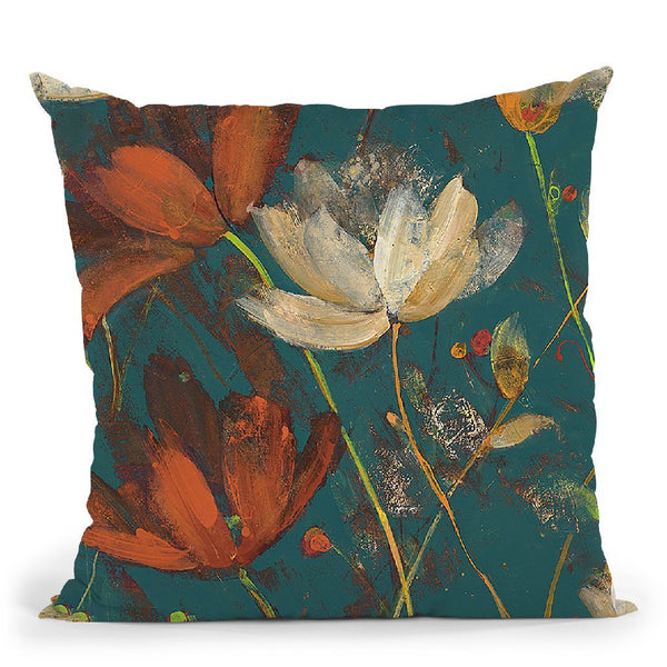 Moonlight Garden I Spice On Teal Throw Pillow By Albena Hristova