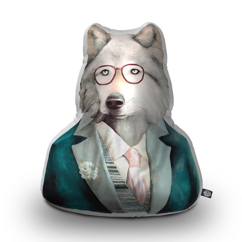 Grey Wolf Shaped Throw Pillow by Animal Crew - by all about vibe