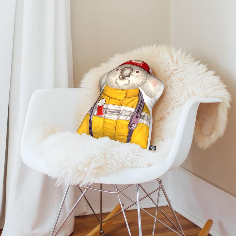 Koala Firefighter Shaped Throw Pillow by Animal Crew - by all about vibe
