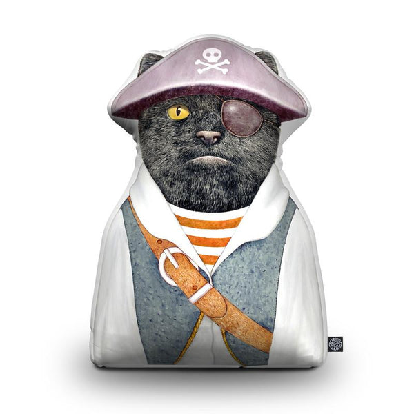 Pirate Cat Shaped Throw Pillow by Animal Crew - by all about vibe