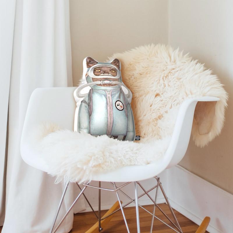 Scuba Cat Shaped Throw Pillow by Animal Crew - by all about vibe