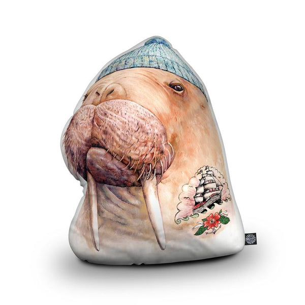 Tattooed Walrus Shaped Throw Pillow by Animal Crew - by all about vibe