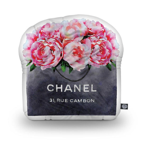 Shopping Bag Black With Pink Peonies Shaped Throw Pillow by Amanda Greenwood - by all about vibe