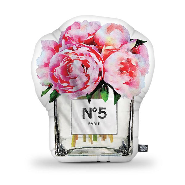 Perfume Vase Peonies Shaped Throw Pillow by Amanda Greenwood - by all about vibe