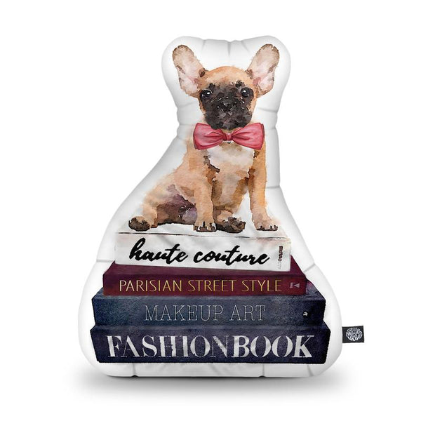 Frenchie Books Shaped Throw Pillow by Amanda Greenwood - by all about vibe