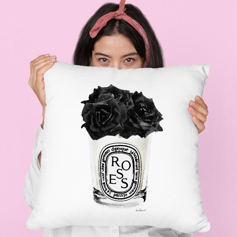 Flower Candle Black Throw Pillow By Amanda Greenwood