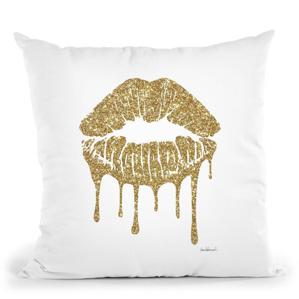 Gold Lips Drip Throw Pillow By Amanda Greenwood