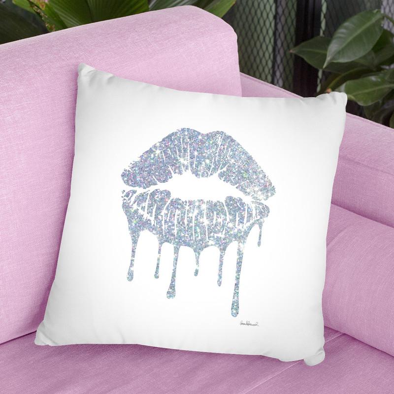 Silver Lips Drip Throw Pillow By Amanda Greenwood