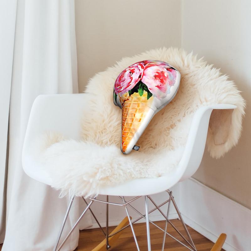 Ice Cream Pink Peony Shaped Throw Pillow by Amanda Greenwood - by all about vibe