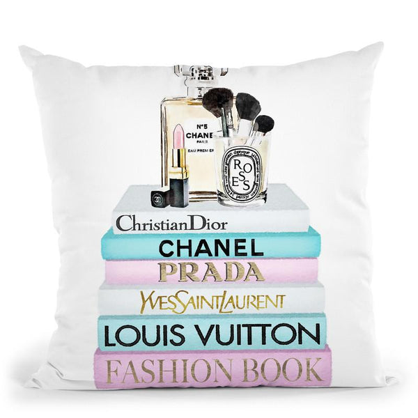 Teal And Pink Books With Make Up Set Throw Pillow By Amanda Greenwood