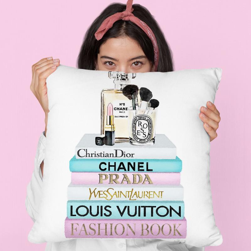 Teal And Pink Books With Make Up Set Throw Pillow By Amanda Greenwood
