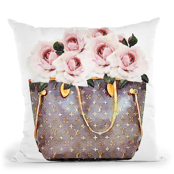 Brown Bag Filled With Blush Roses Throw Pillow By Amanda Greenwood