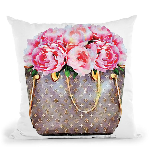 Brown Bag Filled With Pink Peonies Throw Pillow By Amanda Greenwood