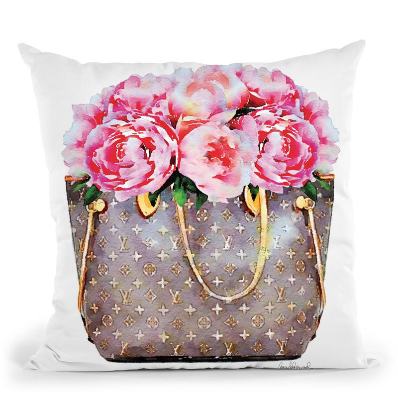 Brown Bag Filled With Pink Peonies Throw Pillow By Amanda Greenwood