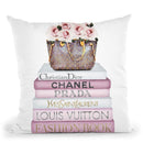 Pink Tone Books, Bag With Roses Throw Pillow By Amanda Greenwood