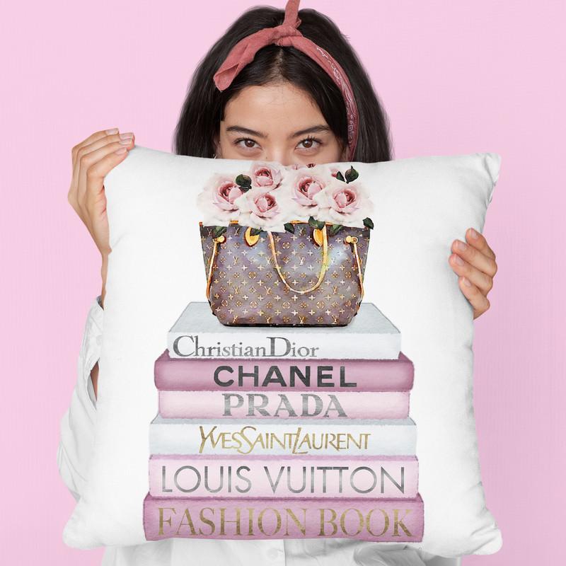 Pink Tone Books, Bag With Roses Throw Pillow By Amanda Greenwood