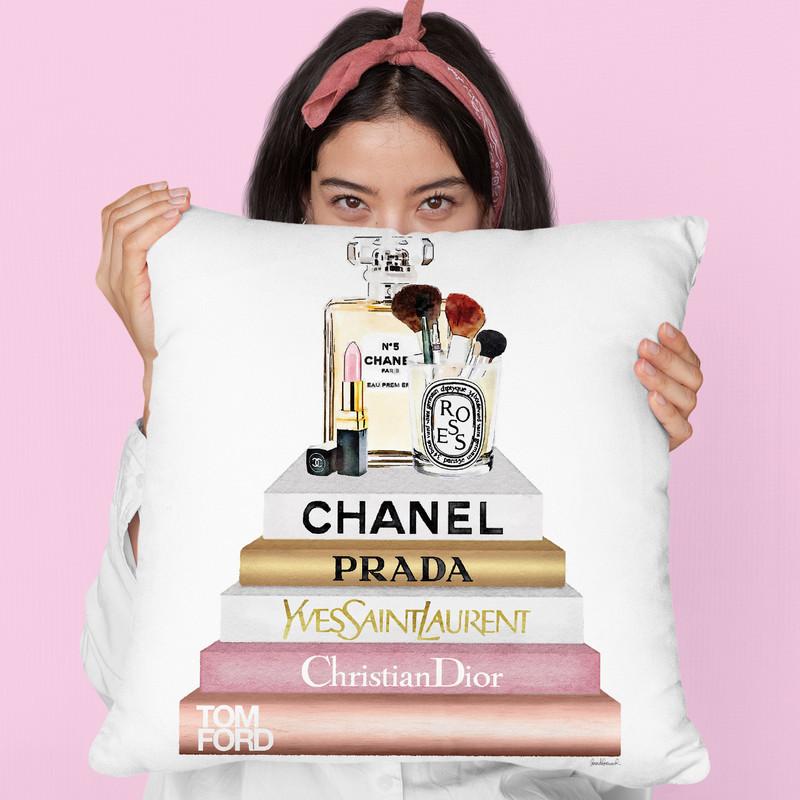 Blush, Rose & Gold Books, Make Up Set Throw Pillow By Amanda Greenwood