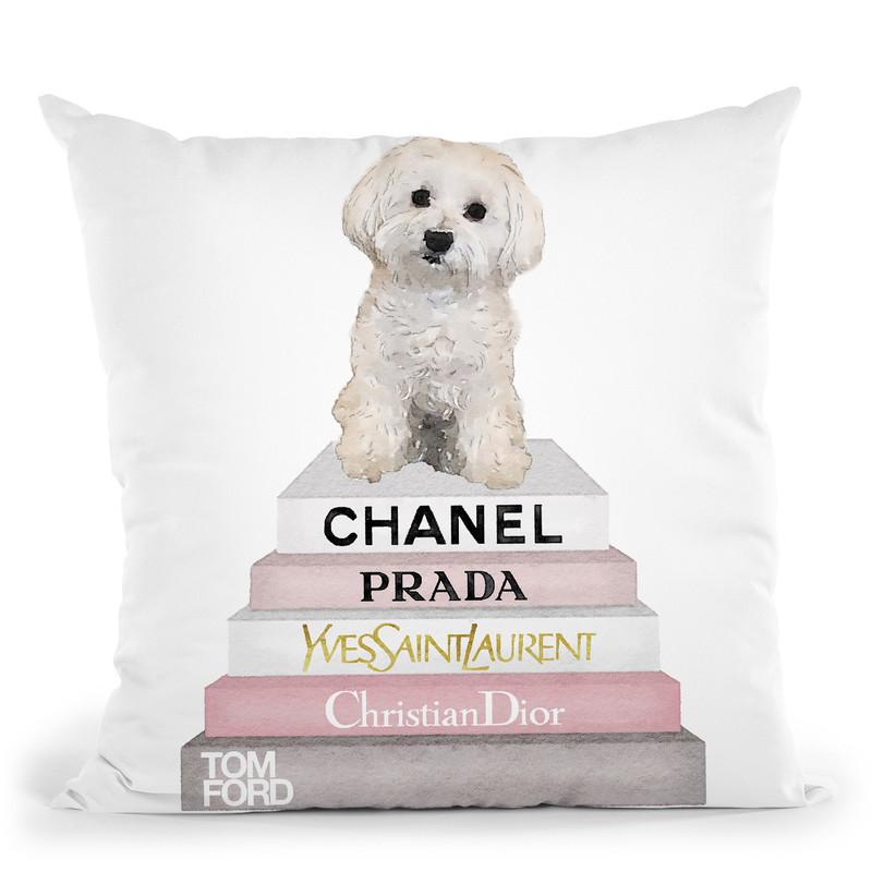 Pink Grey Books, With Maltese Throw Pillow By Amanda Greenwood