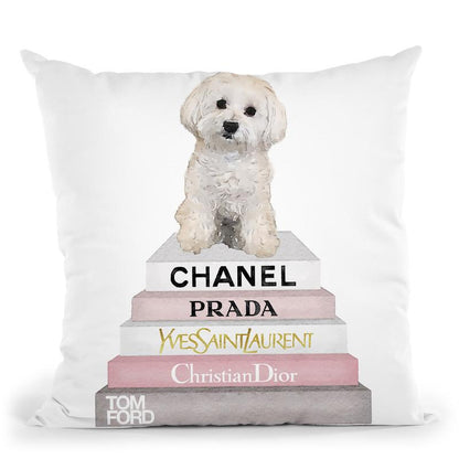 Pink Grey Books, With Maltese Throw Pillow By Amanda Greenwood