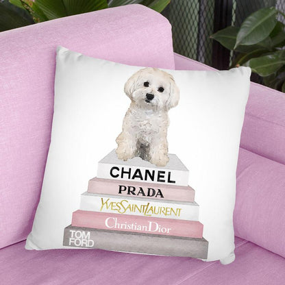 Pink Grey Books, With Maltese Throw Pillow By Amanda Greenwood