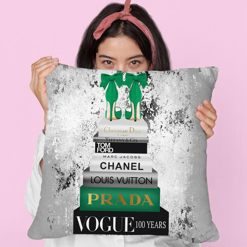 Tall Book Stack Emerald With Bowoes, With Grunge Throw Pillow By Amanda Greenwood