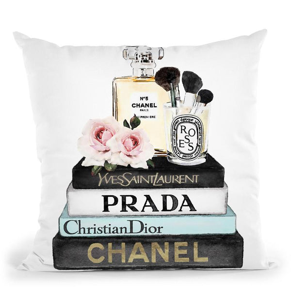 Books Of Fashion, Blue, Makeup Set Throw Pillow By Amanda Greenwood