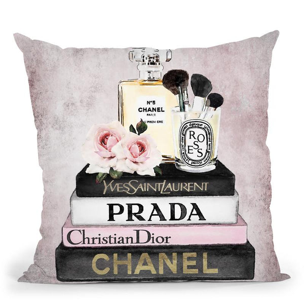 Books Of Fashion, Pink, Makeup Set, Pink Grunge Throw Pillow By Amanda Greenwood