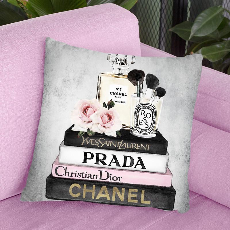 Books Of Fashion, Pink, Makeup Set, Grey Grunge Throw Pillow By Amanda Greenwood