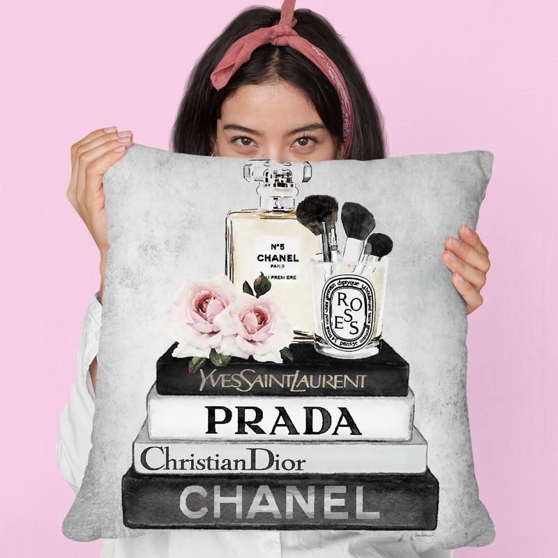Books Of Fashion, Grey, Makeup Set, Grey Grunge Throw Pillow By Amanda Greenwood