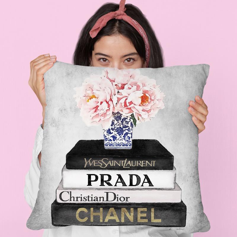 Books Of Fashion, Grey, Flowers, Grey Grunge Throw Pillow By Amanda Greenwood