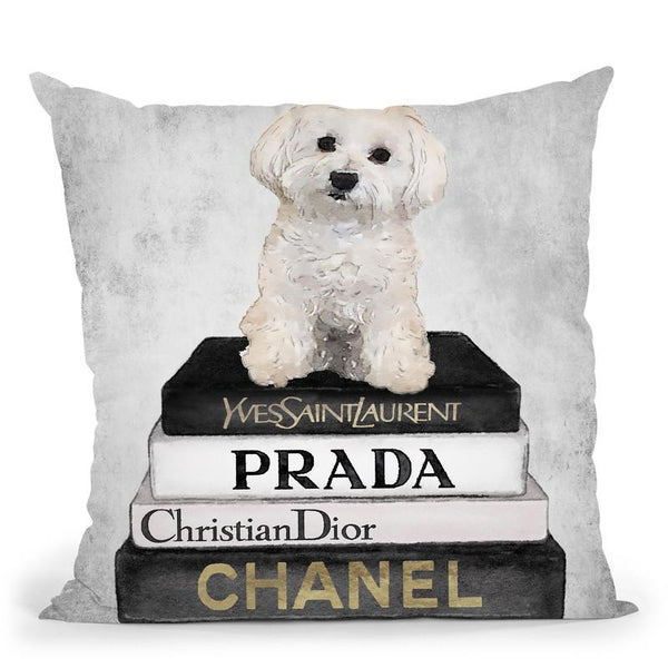 Books Of Fashion, Grey, Maltese, Grey Grunge Throw Pillow By Amanda Greenwood