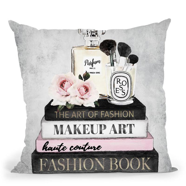 Books Of Fashion Nb, Pink, Makeup Set, Grey Grunge Throw Pillow By Amanda Greenwood