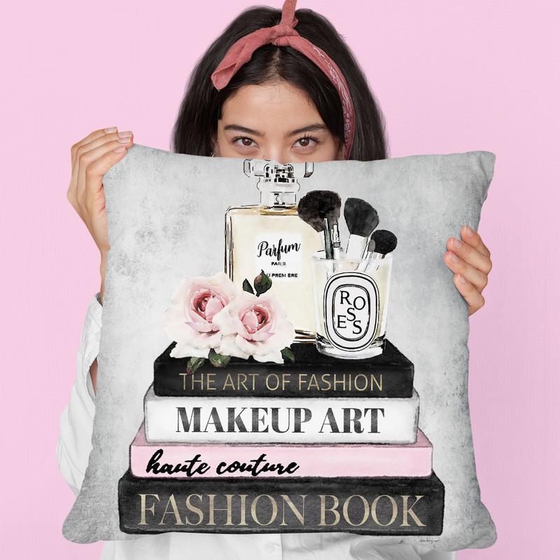 Books Of Fashion Nb, Pink, Makeup Set, Grey Grunge Throw Pillow By Amanda Greenwood