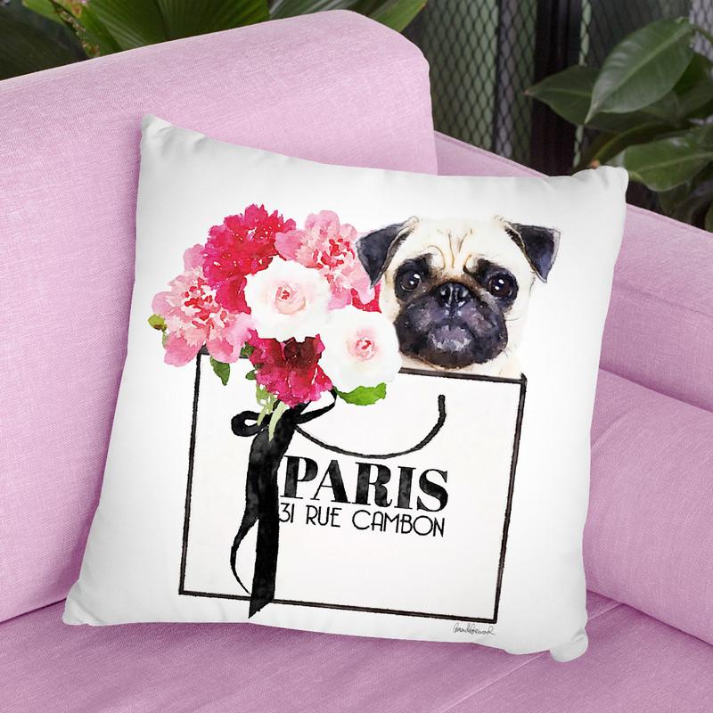 Shopping Bag Pug Throw Pillow By Amanda Greenwood