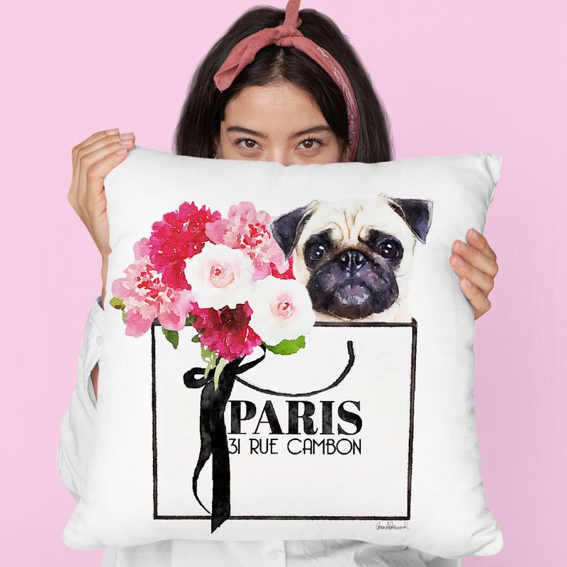 Shopping Bag Pug Throw Pillow By Amanda Greenwood