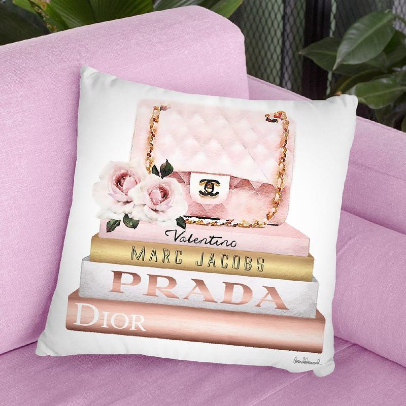 Books Medium, Blush & Rose Gold, Quilted Bag With Roses Throw Pillow By Amanda Greenwood