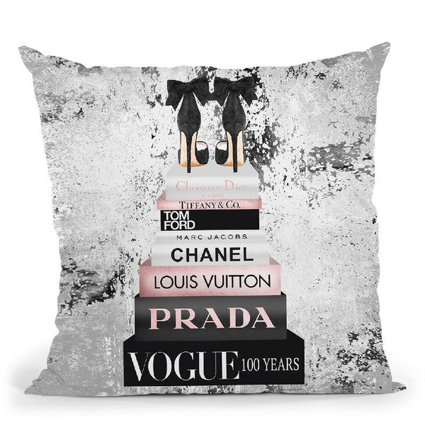 Tall Book Stack Black & Pink Black Bowoes With Background Throw Pillow By Amanda Greenwood