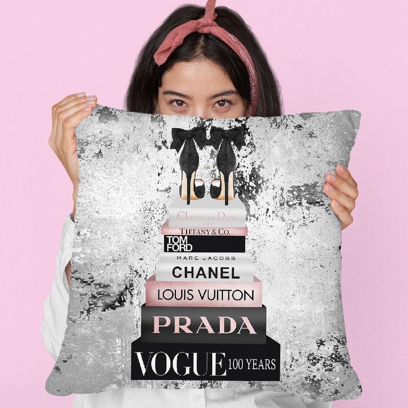 Tall Book Stack Black & Pink Black Bowoes With Background Throw Pillow By Amanda Greenwood