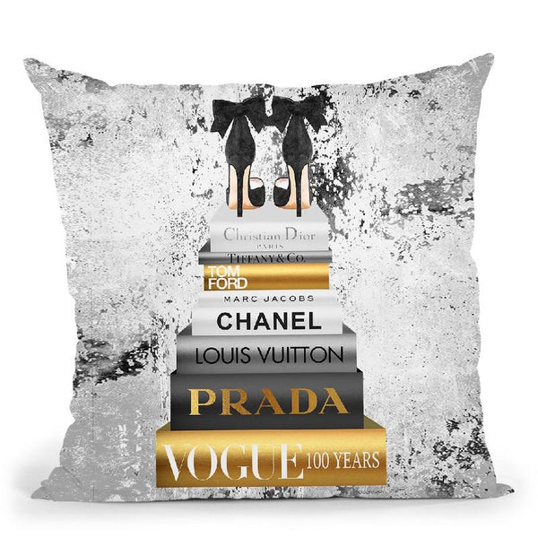 Tall Book Stack Grey & Gold Black Bowoes With Background Throw Pillow By Amanda Greenwood