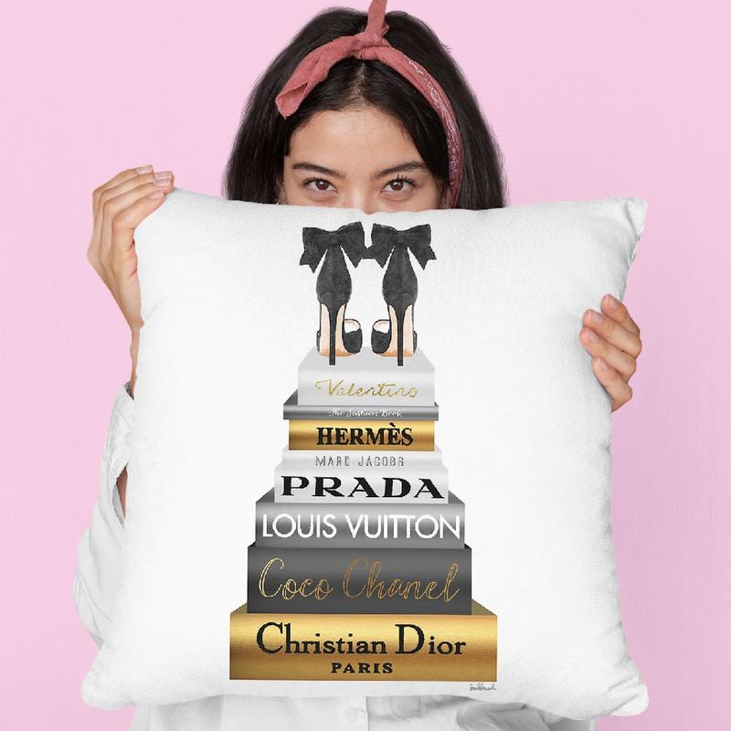Tall Metallic Stack Gold With Black Bowoes Throw Pillow By Amanda Greenwood