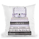 Medium Book Stack Grey Lilac , Quilted Bag Throw Pillow By Amanda Greenwood