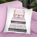 Medium Book Stack Grey Soft Pink, Quilted Bag Throw Pillow By Amanda Greenwood