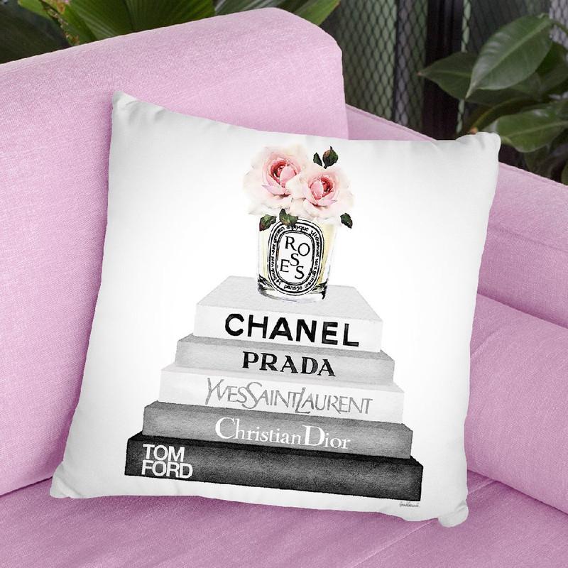Grey Books With Candle Roses Throw Pillow By Amanda Greenwood