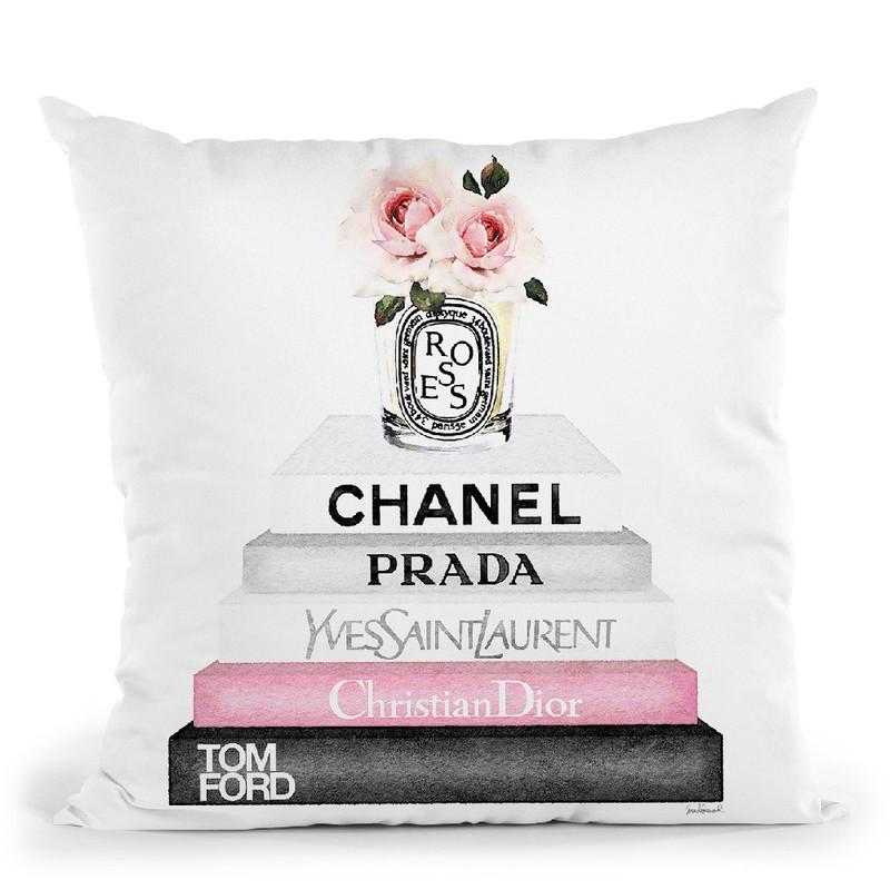 Grey & Pink Books With Candle Roses Throw Pillow By Amanda Greenwood