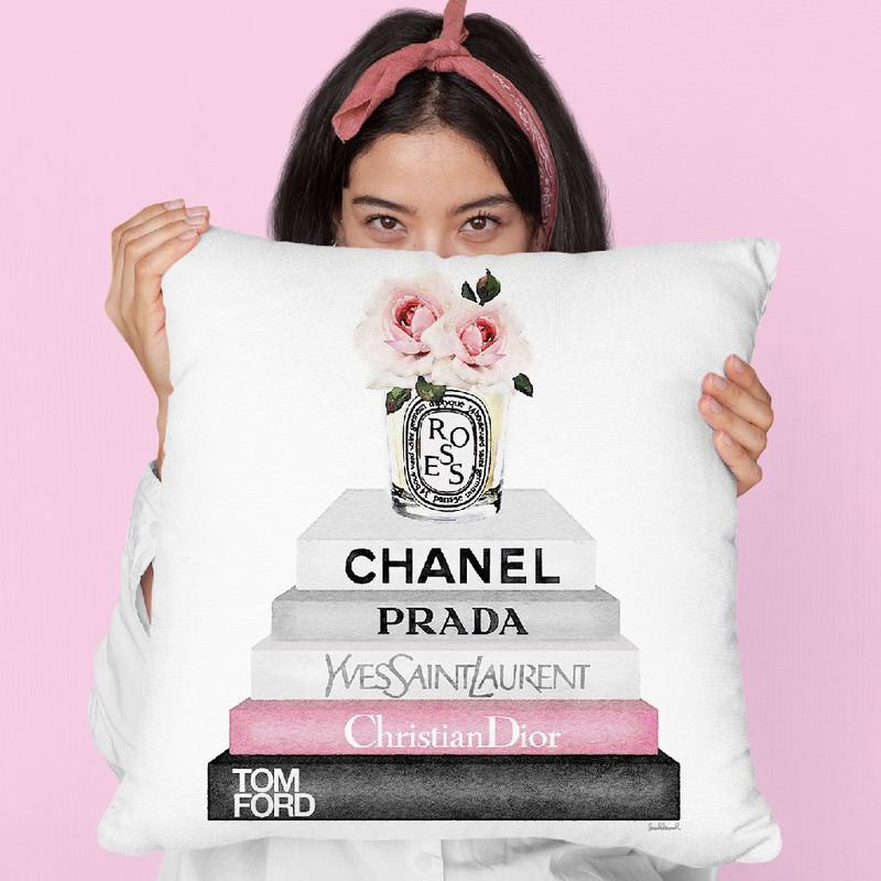 Grey & Pink Books With Candle Roses Throw Pillow By Amanda Greenwood
