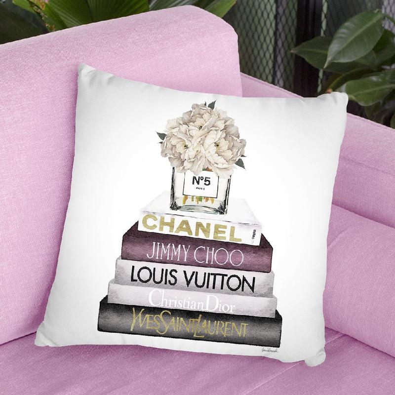 Grey & Wine Books With Hydrangea Vase Throw Pillow By Amanda Greenwood