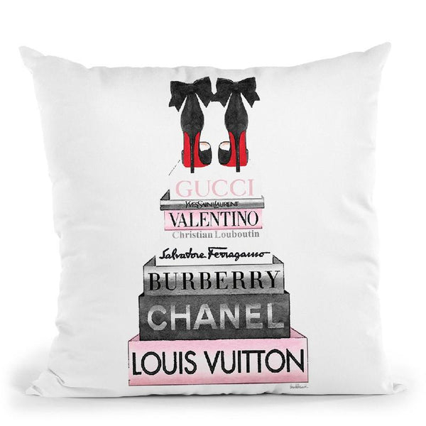 Tall Book Stack Blush Pink Black Bowoes Red Sole Throw Pillow By Amanda Greenwood